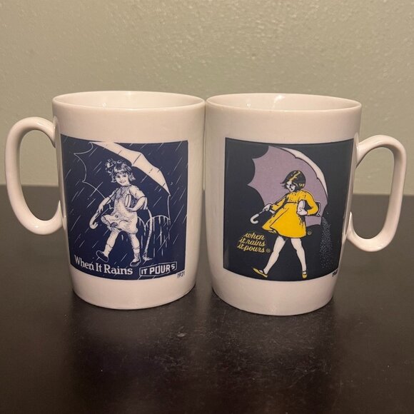 Vtg Morton Salt Girl  “When It Rains It Pours” 1921 & 1968 Logo Ceramic Mugs - Picture 2 of 10